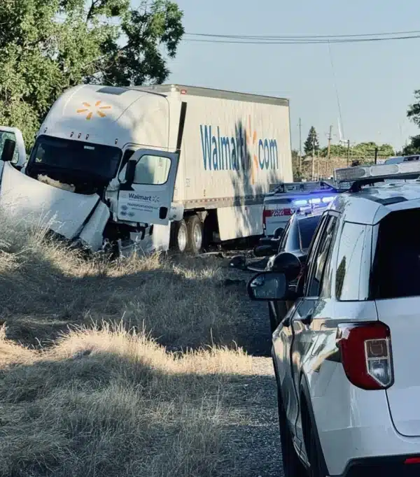 Commercial truck accident investigation involving a tractor trailer and law enforcement in California